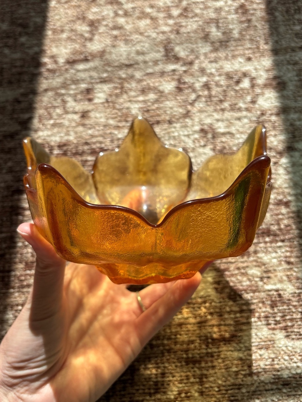 Vintage Viking Art Glass Amber Epic Spiked Bowl